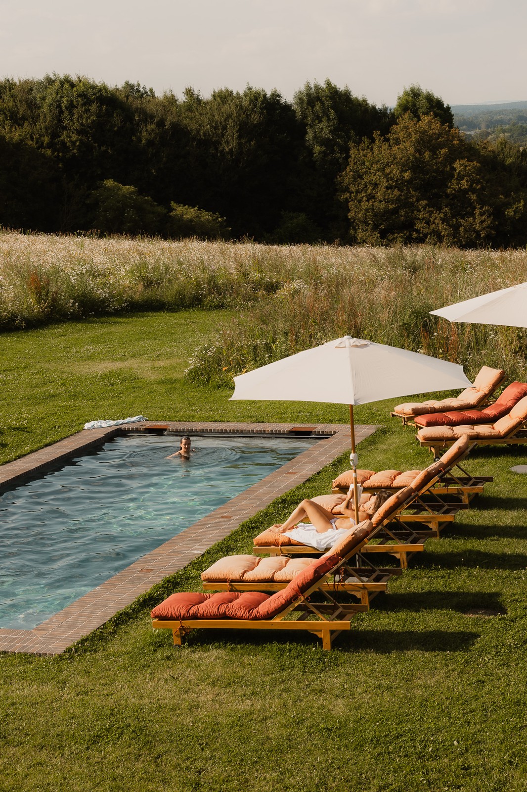 La piscine chauffée et le parc en été
